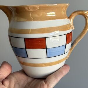 Czech Pottery “Union K” Pitcher Red White And Blue Luster 4 1/2” LN
